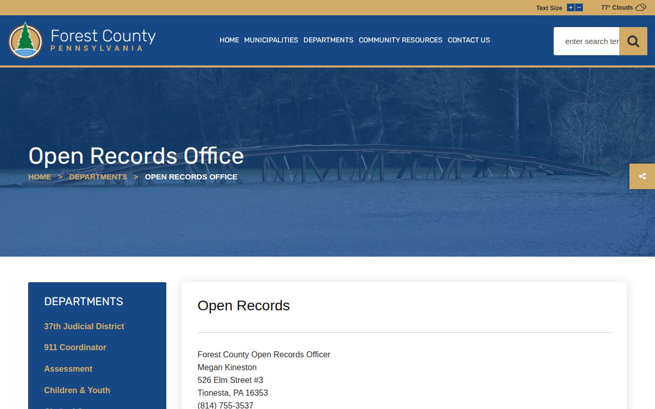 Forest County release records Open Records Office page