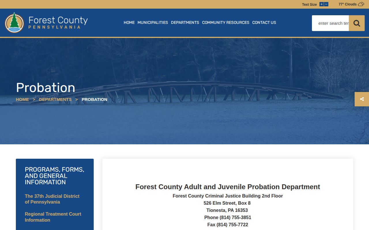 Forest County probation post-release supervision contact and hours