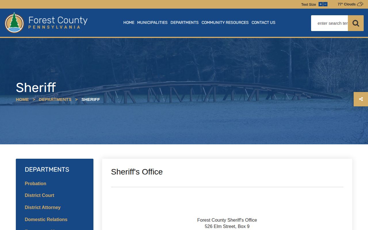 Forest County local custody release routing on the official Sheriff page